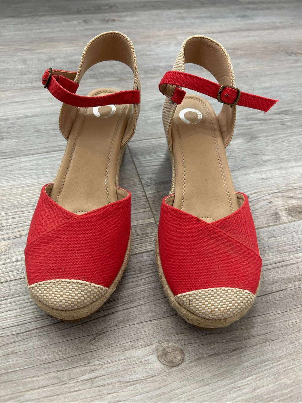 Women’s Red Canvas Espadrille Wedge Sandals - Unbranded. Never worn.